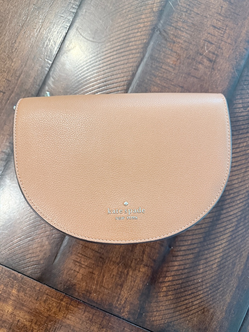 kate spade Tan Pebbled Leather Semi-Circle Crossbody Wallet